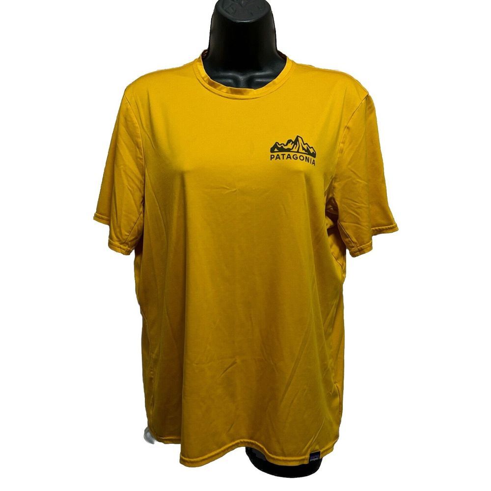 Patagonia Shirt Size Medium Logo Graphic Short Sleeve Athletic Yellow 1973‎